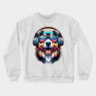 Mountain Cur as Smiling DJ with Headphones and Sunglasses Crewneck Sweatshirt